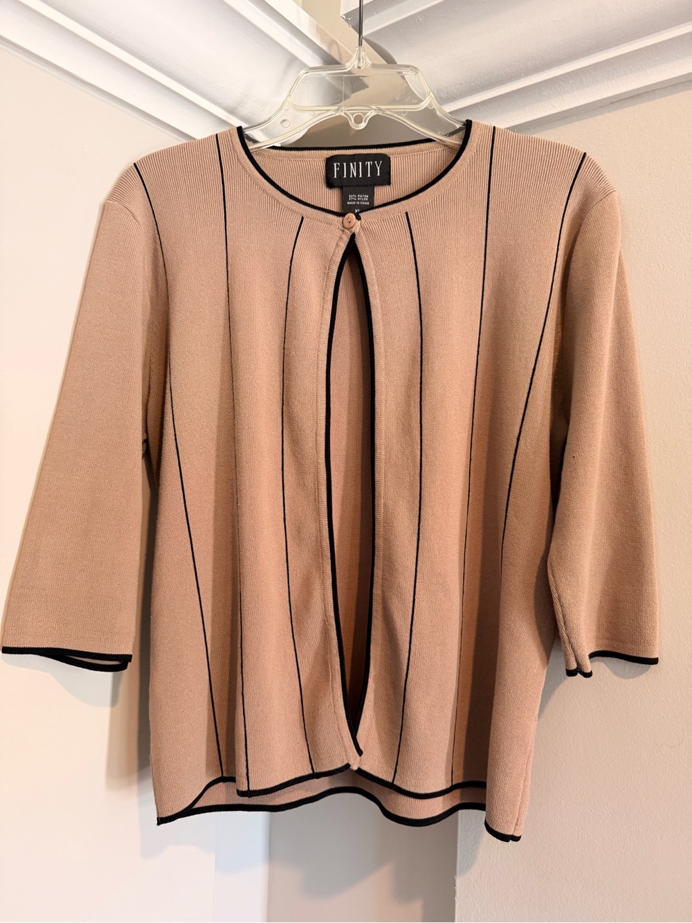Finity Tan & Black Knit Open Front Cardigan Sweater XL